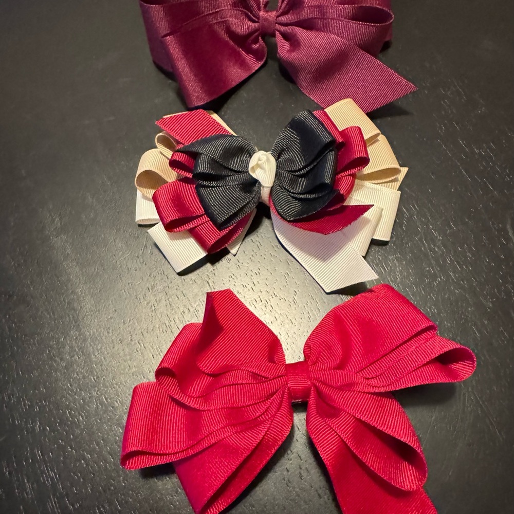 Elegant Kids Hair Bow Set - Red, Black, Cream